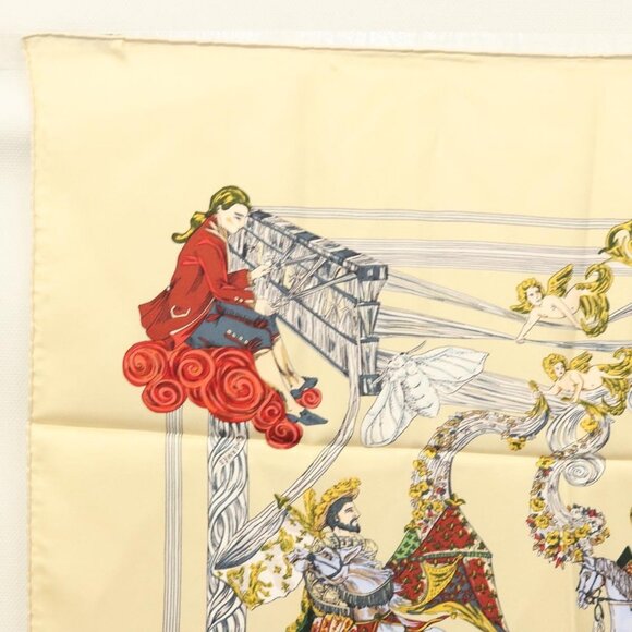 HERMES Carre 90 Scarf ""Au FIL de la SOIE"" Silk Beige Auth - Picture 10 of 13